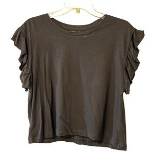 NEW For the Republic Flutter Sleeve Crew Neck Top S Boxy Oversized Black